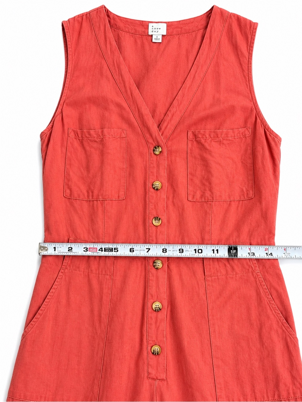 A New Day Coral Linen Blend Jumpsuit Sleeveless V-Neck Button-Front Wide leg - Picture 5 of 7